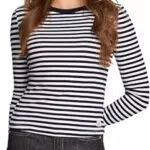 Calvin Klein Camiseta de Manga Corta Mujer Woven Rib Long Sleeve con Cuello Redondo