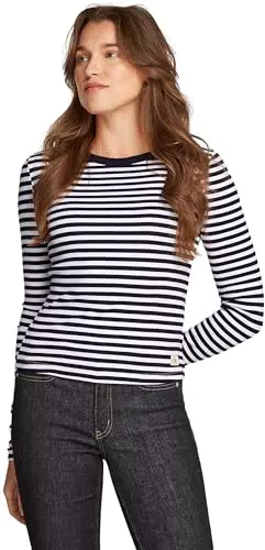 Calvin Klein Camiseta de Manga Corta Mujer Woven Rib Long Sleeve con Cuello Redondo