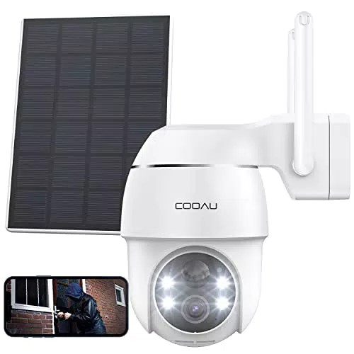 COOAU Cámara de Vigilancia WiFi Solar con Batería Recargable y Visión Nocturna