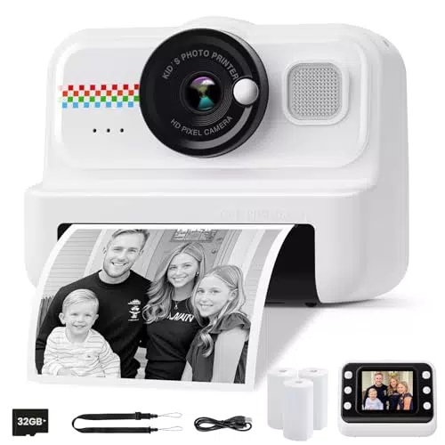 HiMont Cámara Instantánea Infantil HD 1080P con Tarjeta de 32G y Papel de Impresión