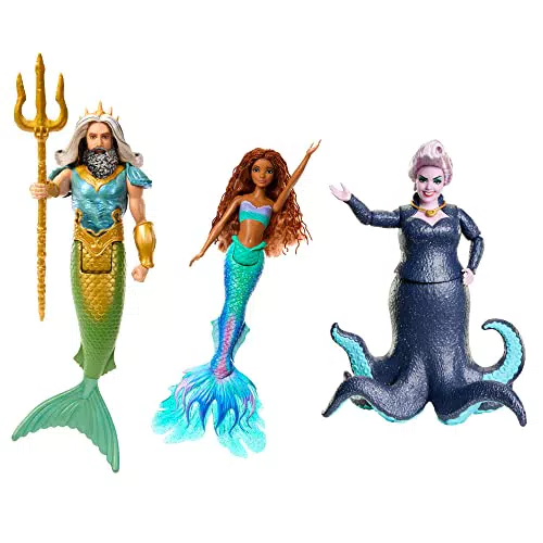 Mattel Sirenita - Muñecas de colección Ariel, Ursula y Rey Tritón, regalo +3 años