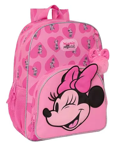 Mochila Escolar Minnie Mouse Loving, Adaptable a Carro, Cómoda y Resistente