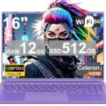 Ordenador Portátil Celeron N5095 16 con Windows 11, 12+512GB SSD, WiFi 5G