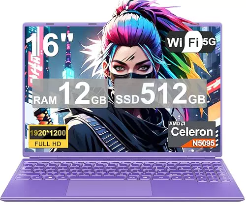 Ordenador Portátil Celeron N5095 16" con Windows 11, 12+512GB SSD, WiFi 5G