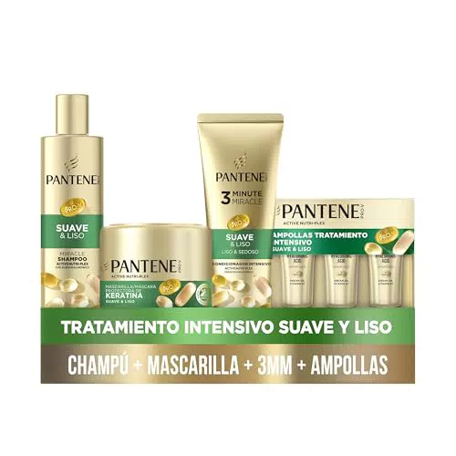 Pantene Pro-V Champú Suave y Liso, Mascarilla Protectora de Keratina, Acondicionador