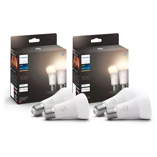 Philips Hue E27 lámpara regulable, luz blanca cálida, control por app y Alexa