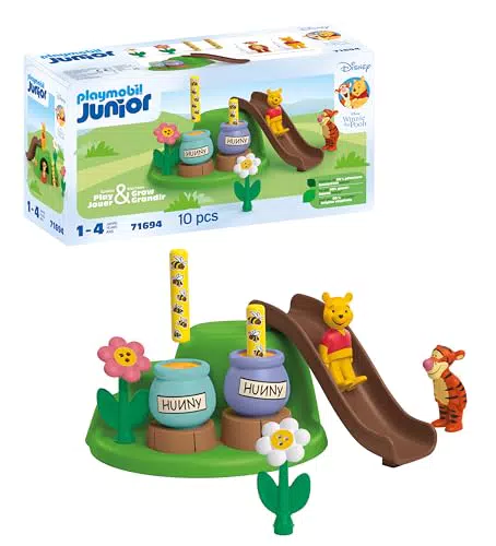 PLAYMOBIL Junior Winnie Pooh y Tigger Jardín de Abejas, Juguete Sostenible