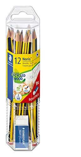 Staedtler Noris 61 - Lápices de madera certificada 2HB con goma de borrar