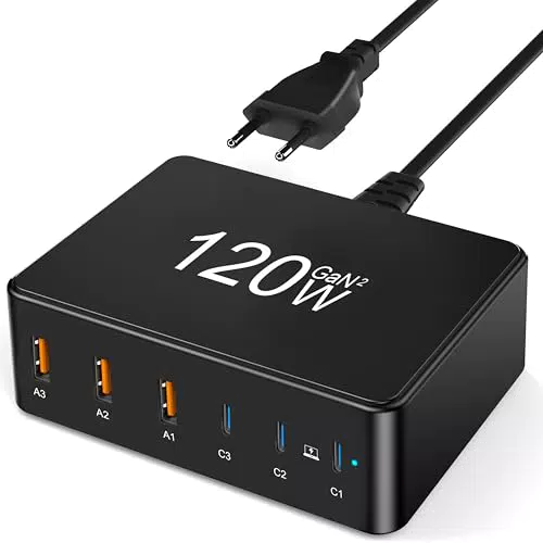 CKFN Cargador USB C de 6 Puertos, Cargador Rápido Compatible con MacBook y iPhone