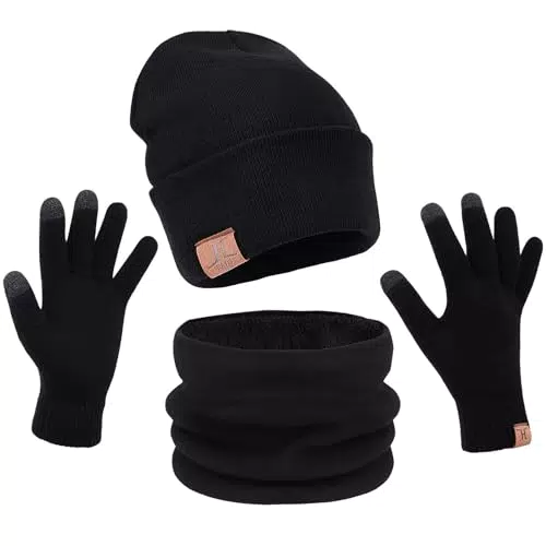 Petrunup Gorras con Bufanda y Guantes Táctiles Antideslizantes para Invierno
