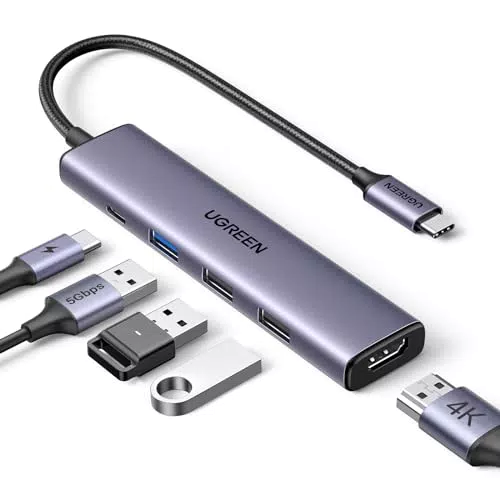 UGREEN Hub USB C HDMI 4K Adaptador Tipo C 5 en 1 con 100W PD para MacBook y iPhone