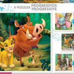Educa Puzzles Progresivos Disney: Dumbo, Bambi, Rey León y Libro de la Selva