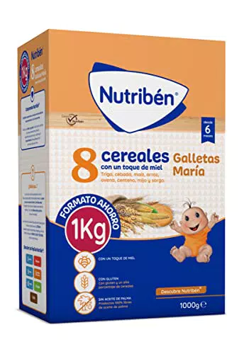 Nutribén Papilla 8 Cereales con Miel y Galletas María, Sin Azúcares Añadidos