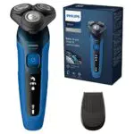 Philips, Afeitadora serie 5000, afeitadora eléctrica Wet & Dry para hombre en azul metalizado con recortador de precisión y estuche de viaje blando