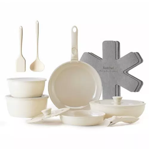Redchef Juego de sartenes de cerámica antiadherente apilables para todas las cocinas