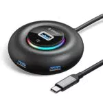 YXR2-C3-03 Hub USB C, Adaptador USB 3.0 de 4 Puertos con Alimentación para MacBook Pro y más