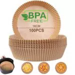 AiQInu Papel Freidora Aire, 100 Piezas 16-20 cm Pergamino Redondas Forro de Papel Food-Grade BPA free Papel de Aceite Antiadherente para 3-4.5L Freidora de Aire y Microondas