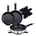 BERGNER BASTER - Juego de 3 Sartenes de 20+24+28CM de Acero Inoxidable Con Asas Huecas Incluye 3 Protectores Aptas para Inducción