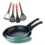 Bergner Classique, Juego de 2 Sartenes de 20 y 26 cm + Set de Utensilios| Fabricadas de Aluminio Forjado |Sartenes Antiadherentes y Utensilios Resistentes