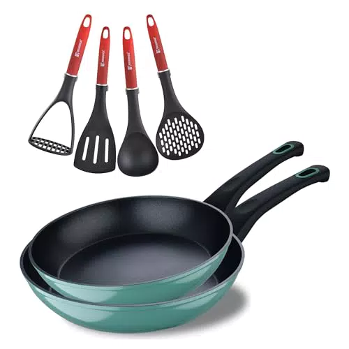 Bergner Classique, Juego de 2 Sartenes de 20 y 26 cm + Set de Utensilios| Fabricadas de Aluminio Forjado |Sartenes Antiadherentes y Utensilios Resistentes