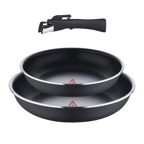 Bergner CLICK&COOK - Set 3 Pzs Sartenes con Mango Desmontable - Aluminio Prensado & Heat Dot - Revestimiento ILAG Essential - Negro