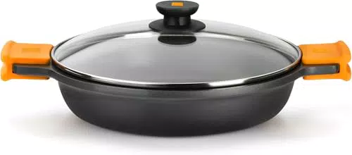 BRA Cacerola Baja con Tapa de Cristal y Asas de Silicona