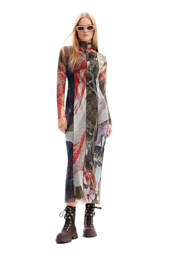 Desigual Vestido de Manga Larga para Mujer, Material de Acabados