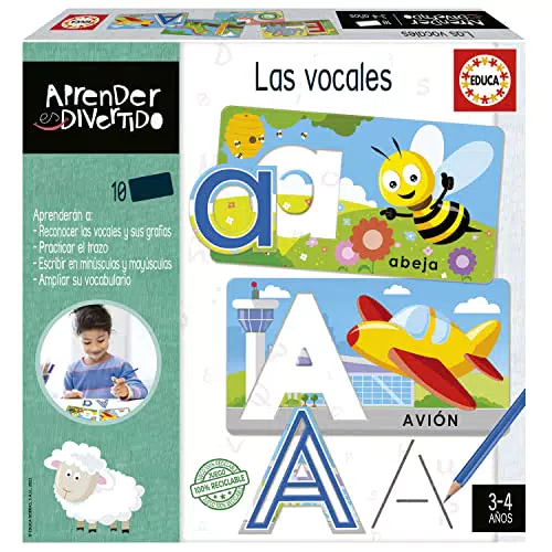 Educa - Aprender es Divertido: Las Vocales. Aprende a iniciarse en el conocimiento de las vocales y practicar el trazo con encajables incluidos. Juego Educativo para niños. A partir de 3 años