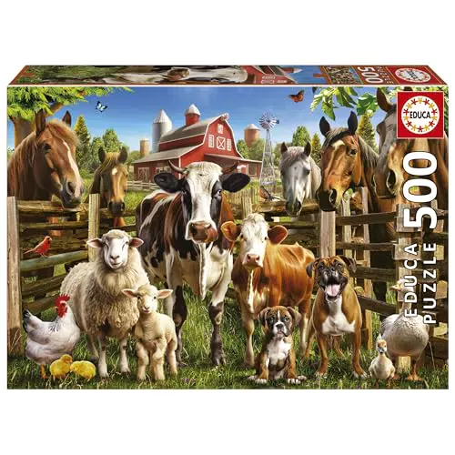 Educa - Los traviesos de la Granja, Puzzle de 500 Piezas para Adultos. Medidas: 48 x 34 cm. Incluye Cola Fix Puzzle. A Partir de 11 años