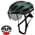 Favoto Casco de Bicicleta para Mujeres y Hombres con Luz - Tamaño Ajustable Material EPS Visera Desmontable Diseño con Luz Trasera 57-61cm Verde