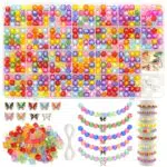 FEMBW Cuentas de Colores de Cristal, 8mm Redondas Cuentas Cristal Facetado con Colgante de Mariposa