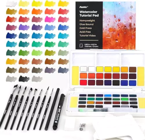 Funto Set de acuarelas, 48 colores, bloc de tutoriales