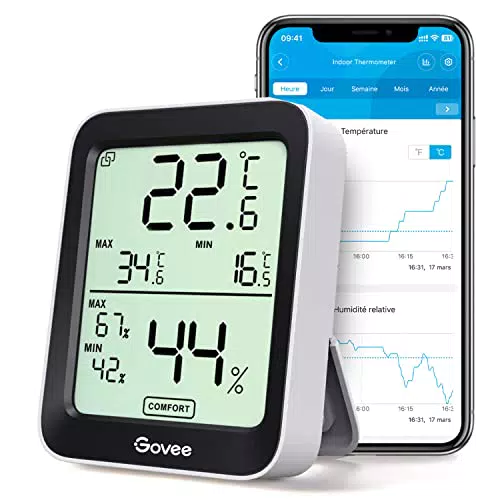 Govee Termómetro Higrómetro, LCD Bluetooth Medidor Digital Humedad y Temperatura Interior con Función Almacenamiento de Datos y Alerta