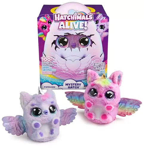 HATCHIMALS Alive Mystery Hatch PUFFICORN Peluche Interactivo Sorpresa y Huevo con Niebla