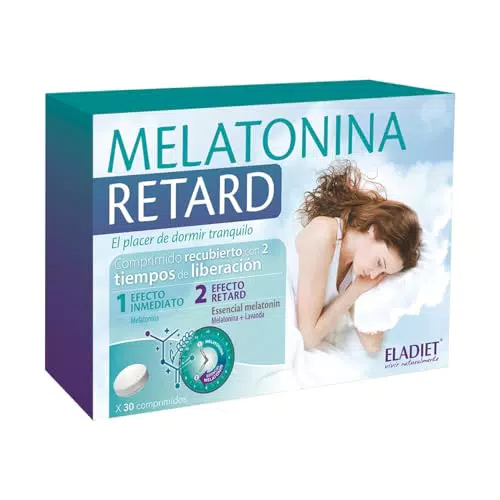 Melatonina Retard - Melatonina y Lavanda - 60 Comprimidos con Dos Tiempos de Liberación - Ayuda a Disminuir el Tiempo Necesario para Conciliar el Sueño - Eladiet