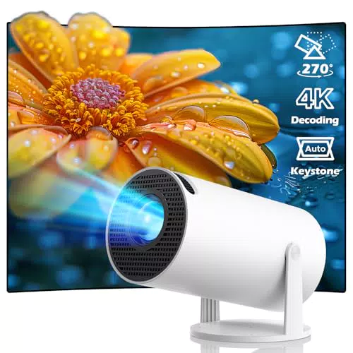 Mini Proyector Portátil - WiFi6 Bluetooth 5.0, Compatible con HD 4K 1080P Proyector con Corrección Automática de Tecla Vertical 270° Giro Proyector Portátil