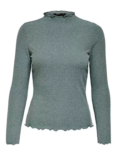 ONLY ONLEMMA L/S High Neck Top Noos JRS Camiseta, Color Verde bálsamo: Melange