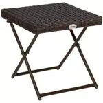 Outsunny Mesa de Jardín de Ratán Sintético Mesa de Terraza Exterior Plegable con Patas Cruzadas y Marco de Acero para Patio Balcón Marrón