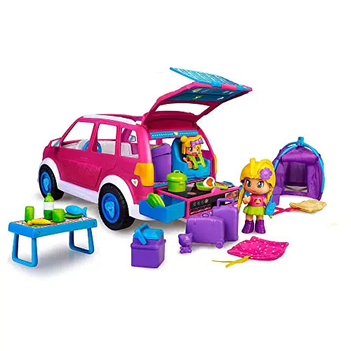 Pinypon, Coche Camping, Autocaravana de Juguete, vehículo Familiar de Verano para Acampar