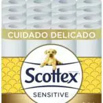 Scottex Papel Higiénico Sensitive 42 rollos con 3 capas cuidado delicado gracias al toque de leche de almendras