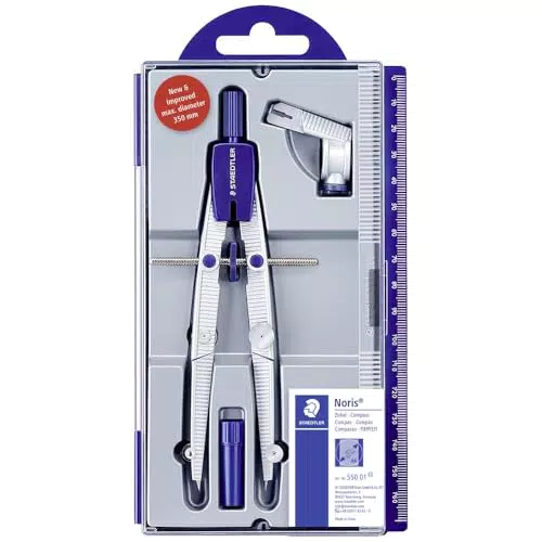 Staedtler Compás Escolar de Precisión NORIS CLUB 550 01 y Lápices de Madera HB