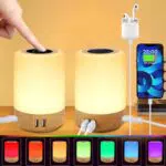 Taipow Lámpara de Mesita de Noche Tactil, 6W Lamparas de Mesa LED Modernas con 4 puertos de USB