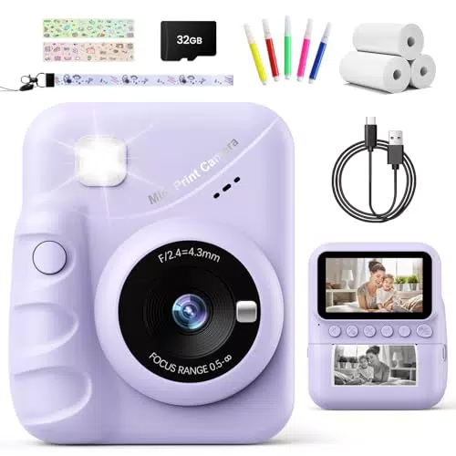 TIATUA Camara Fotos Infantil instantanea, 3, 0'' HD 48 MP Cámara Instantánea para Niños con Tarjeta de 32 GB y Papel de Impresión