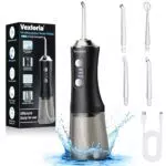 Vexloria Irrigador Bucal Portatil Water Flosser, 300ML Irrigador Dental Profesional 4 Boquillas 3 Modos