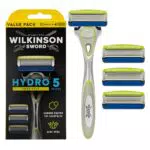 Wilkinson Sword Hydro 5 Skin Protection Sensitive - Maquinilla de Afeitar de 5 Hojas con 4 Recambios de Cuchillas de Afeitar de 5 Hojas Enriquecidas con Vitamina E para Pieles Sensibles