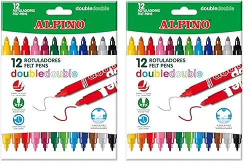 Rotulador alpino double double punta gruesa y punta fina caja de 20+4 colores surtidos