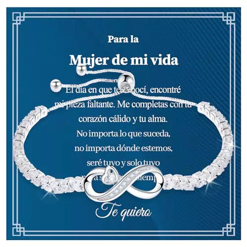 BOCHOI Día de San Valentín Cumpleaños Regalo para las mujeres Pulsera Mujer Señoras de plata esterlina ajustable Zirconia Cristal Pulsera Señoras de plata esterlina Joyería Joyería Tenis Pulsera
