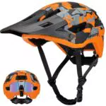 Favoto Casco de Bicicleta de Montaña con Visera - Tecnología Doble Inmould Casco MTB Ciclismo Ligero para Adultos CE Certificado L Ajustable Naranja Camuflaje