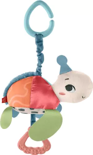 Fisher-Price Planet Friends Tortuga rebotes y tintineo Juguete para cochecito de bebé recién nacido con mordedor