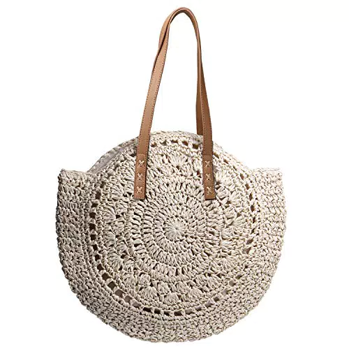 LUI Bolsos de paja redondos para mujeres, perfectos para la playa y vacaciones
